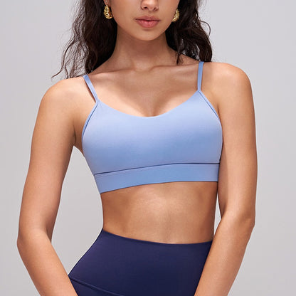 blue minimal strap sports bra