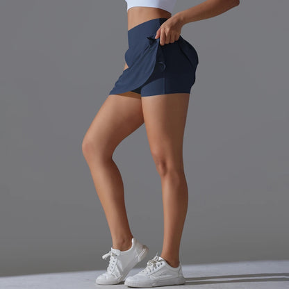High-Waist Tennis Skirt with Pockets and Built-In Shorts - Light Ivory
