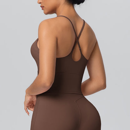 brown non-slip workout top for hot yoga