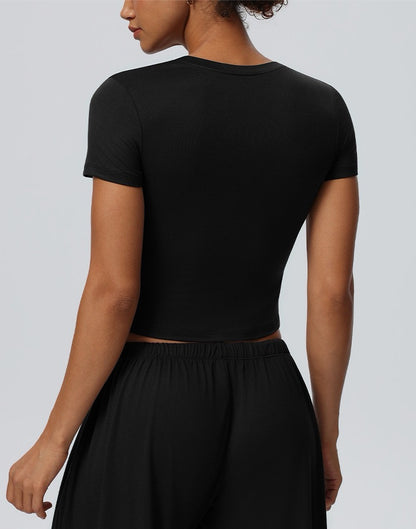 non rolling cuff workout crop top black