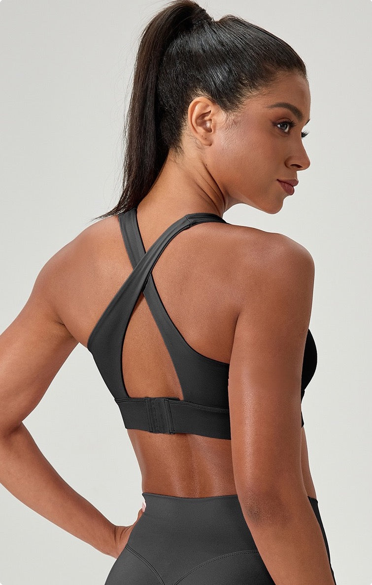 open back sports bra black