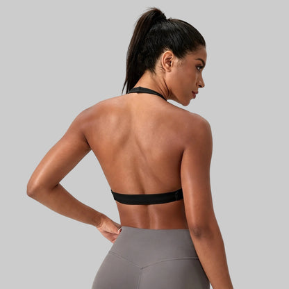 open back workout bra black