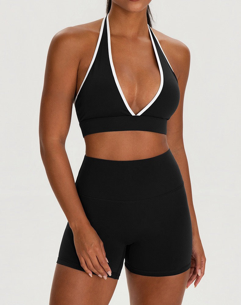 black pilates outfit shorts women