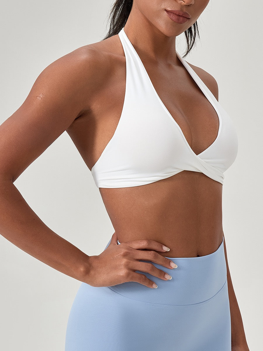 white pilates sports bra women