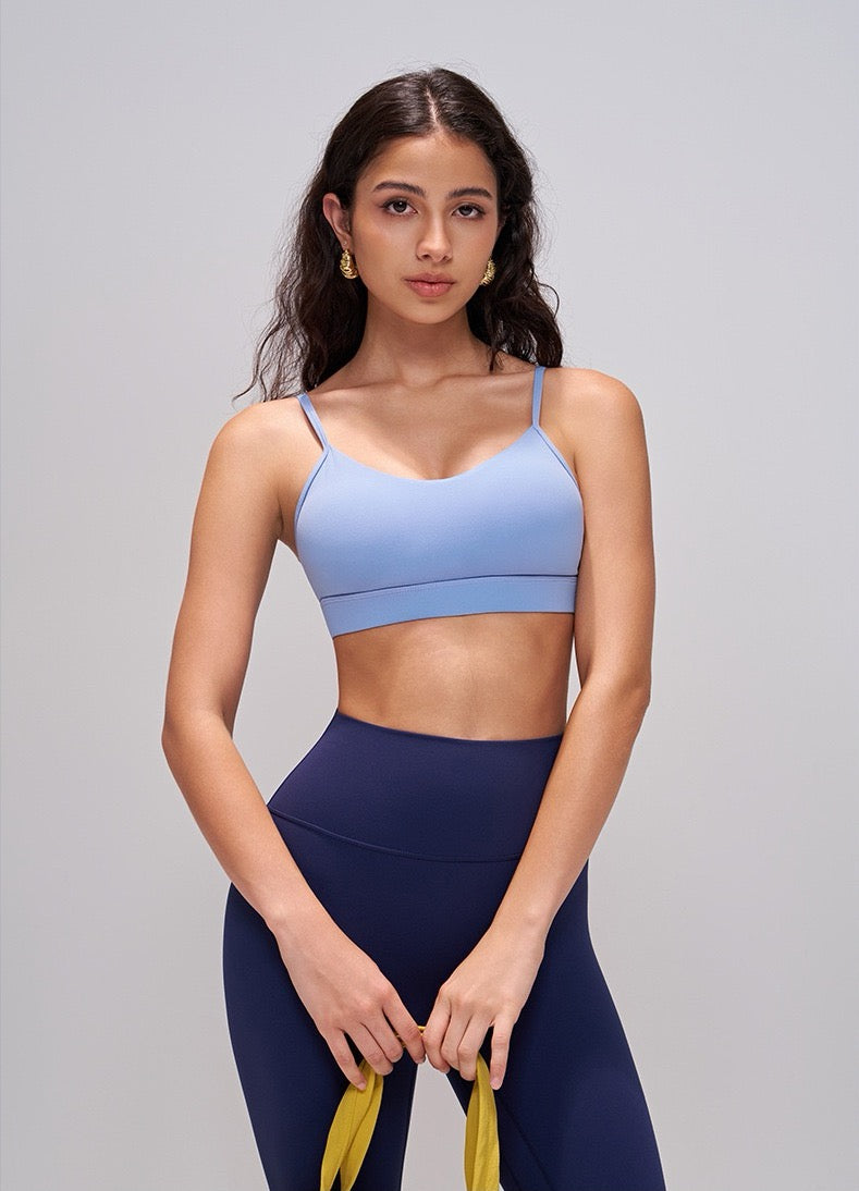 blue pilates sports bra women