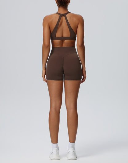 brown pilates workout shorts