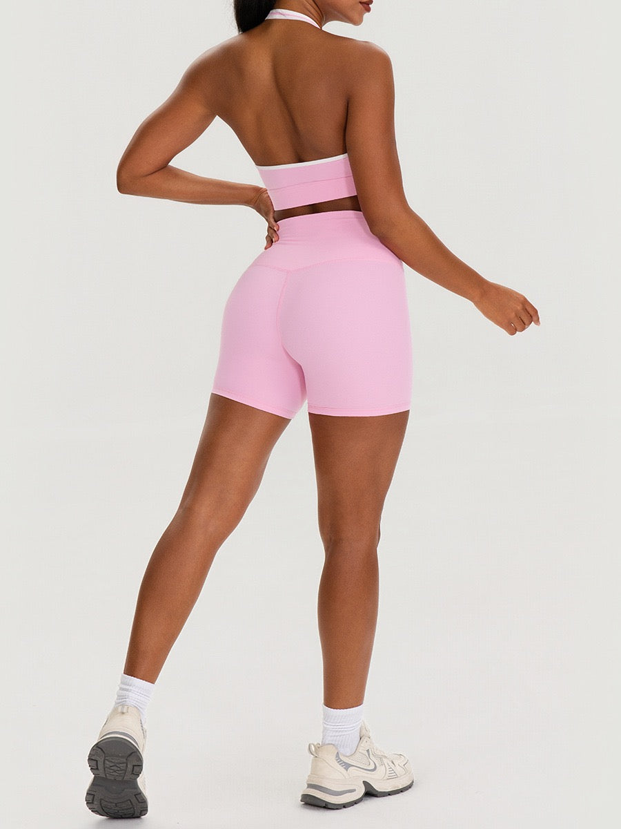 pink athleisure shorts women