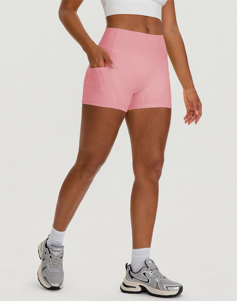 pink workout shorts with pockets for women