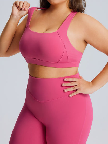 pink plus size sports bra with bounce control