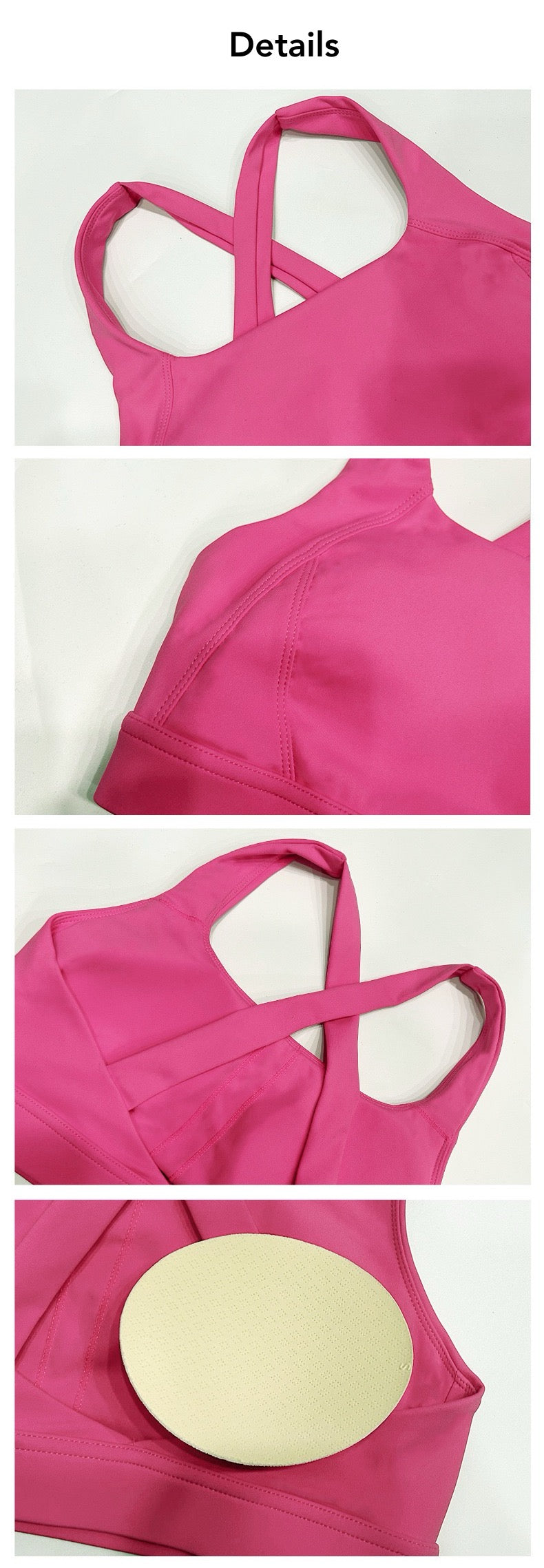 pink sports bra with removable pads
