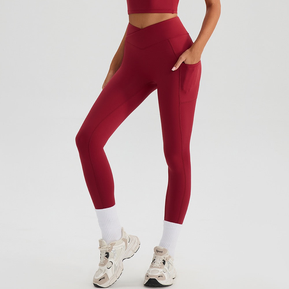 red cross waist leggings and crisscross top matching set