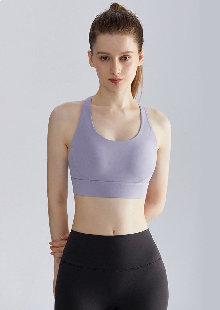 purple racerback sports bra for gym