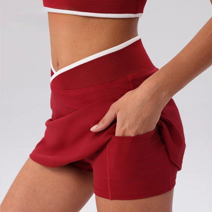 red tennis skort with pocket