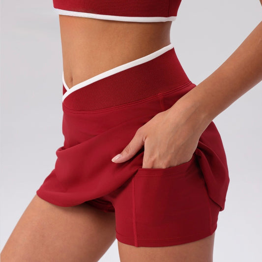 red tennis skort with pocket