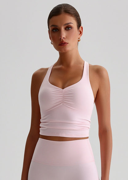 ruched racerback yoga top with removable pads