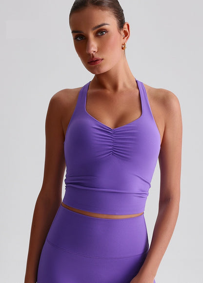 ruched workout top in purple