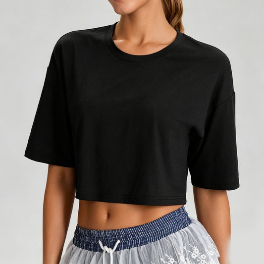 black running crop t shirt women