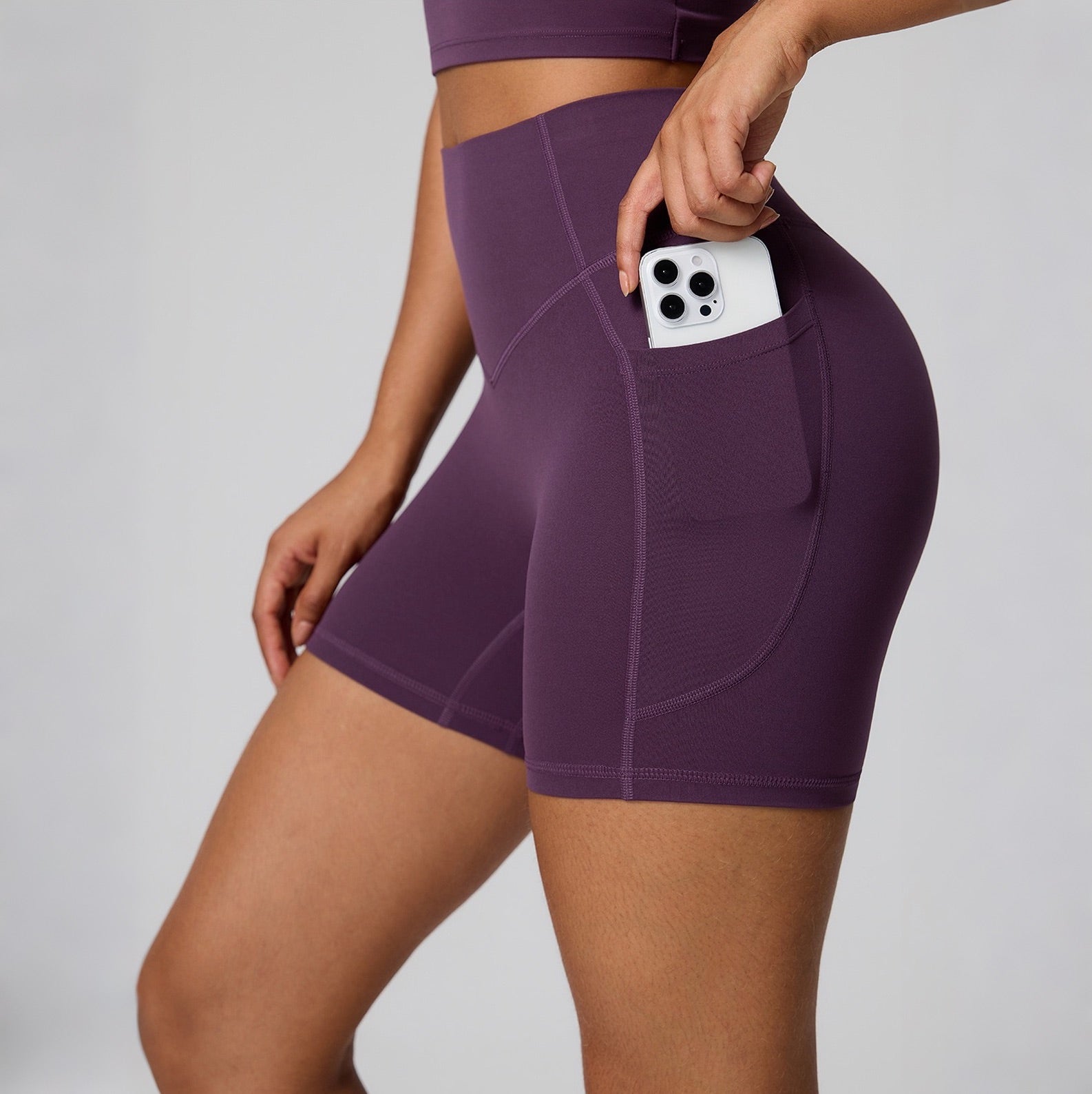 purple running shorts with pockets women