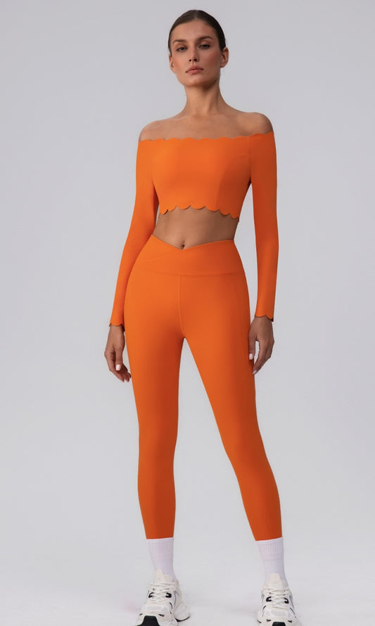 scallop edge crop top and leggings set