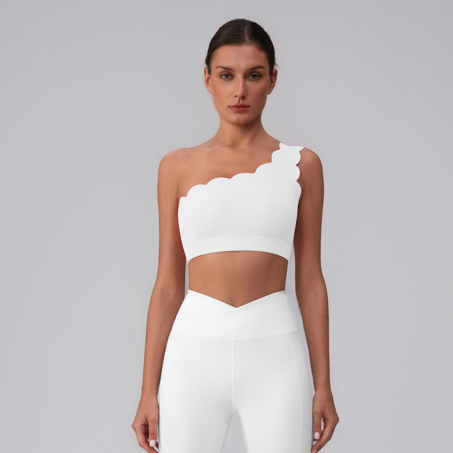 scallop edge sports bra in white