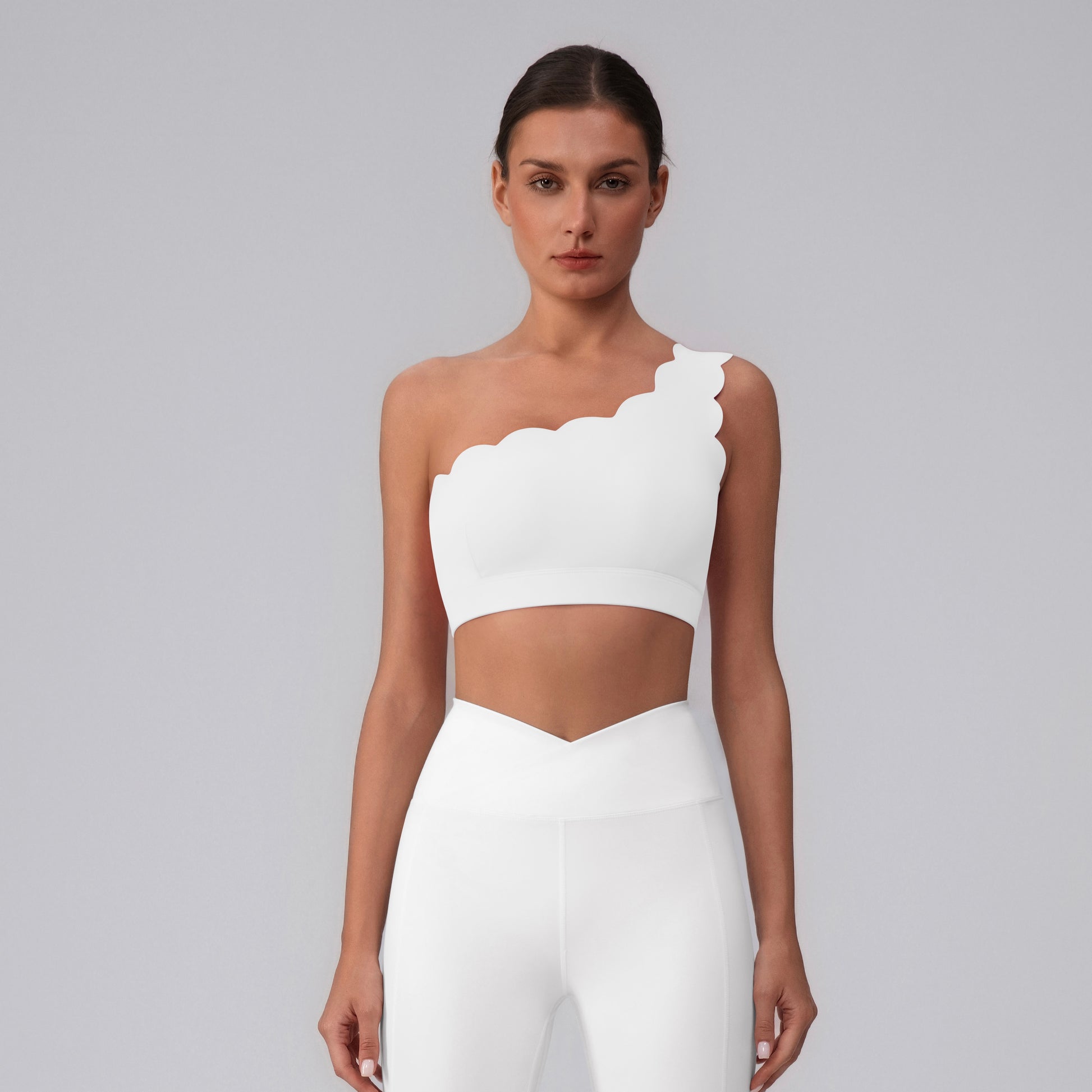 scallop edge sports bra in white
