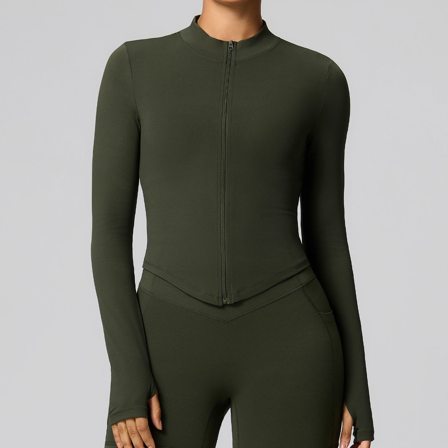green sculpting athletic jacket women