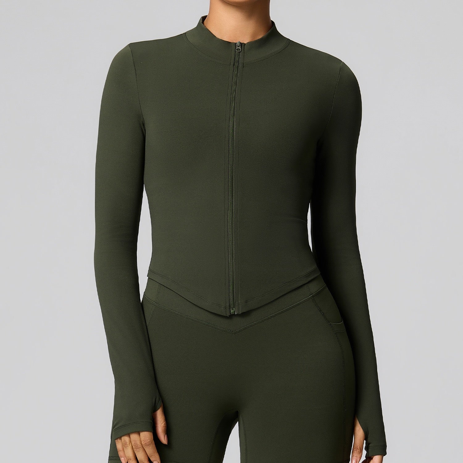 green sculpting athletic jacket women