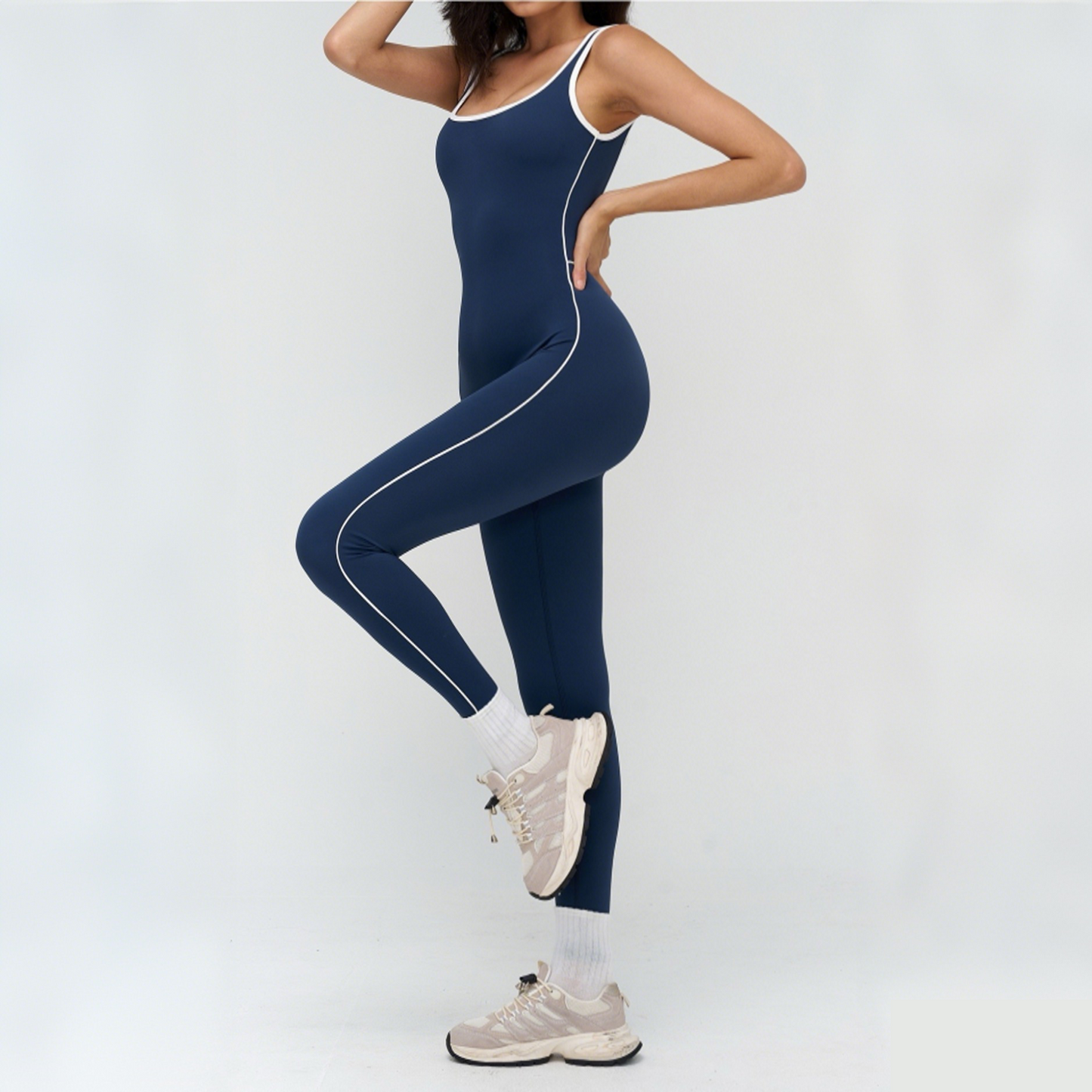 Women's Open Back Sculpting Fitness Jumpsuit - Navy Blue