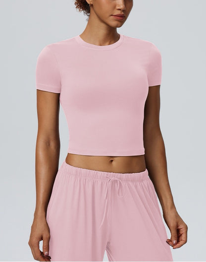 pink athleisure crop tee