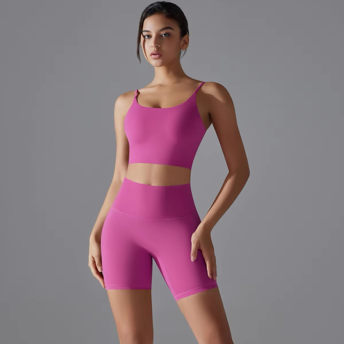 seamless crop top and biker shorts set