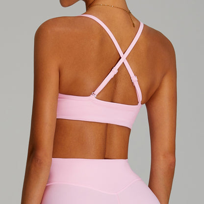 seamless cross back bra pink