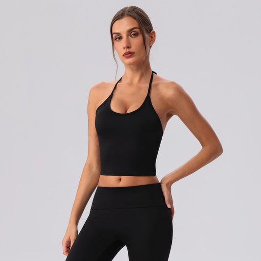 black halter workout top women