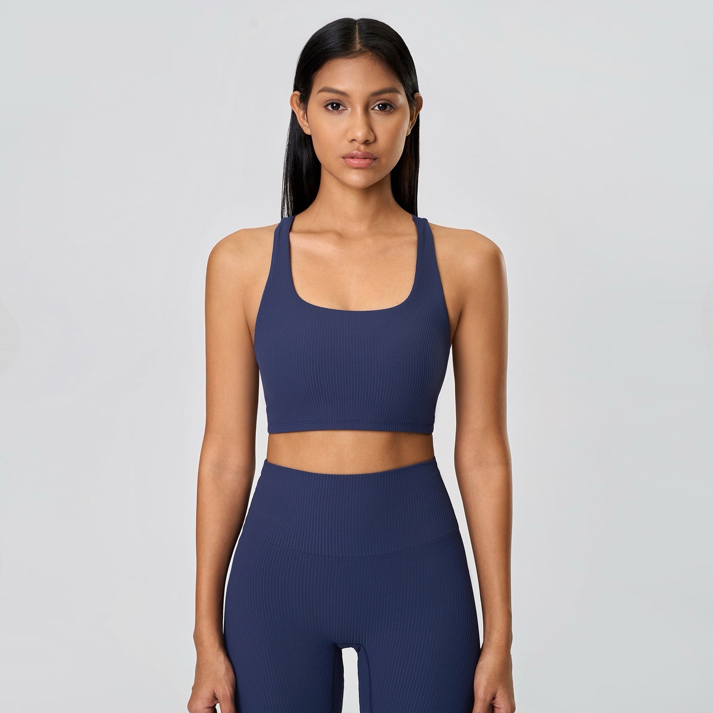 seamless ribbed sports bra blue color