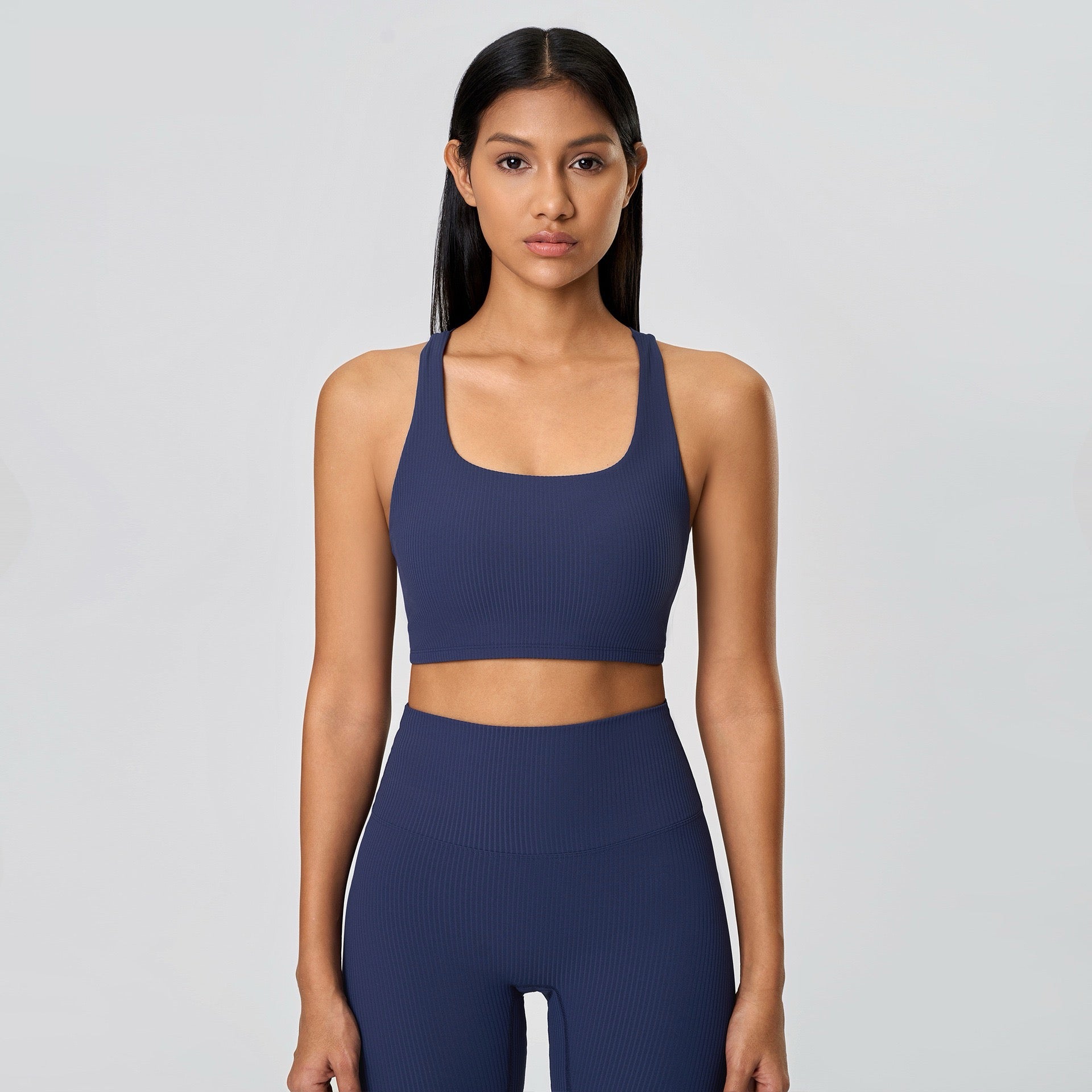 seamless ribbed sports bra blue color