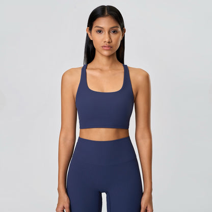 seamless ribbed sports bra blue color