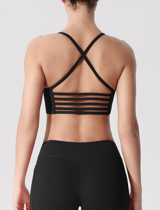 black strappy active bra