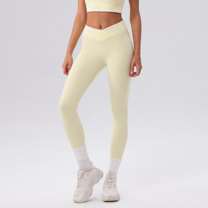 yellow cross waist yoga leggings