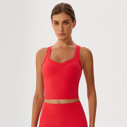 second-skin sports bra red