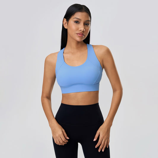 blue shock proof sports bra high intensity