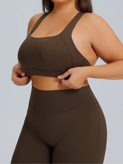 brown shockproof plus size sports bra for high impact workouts
