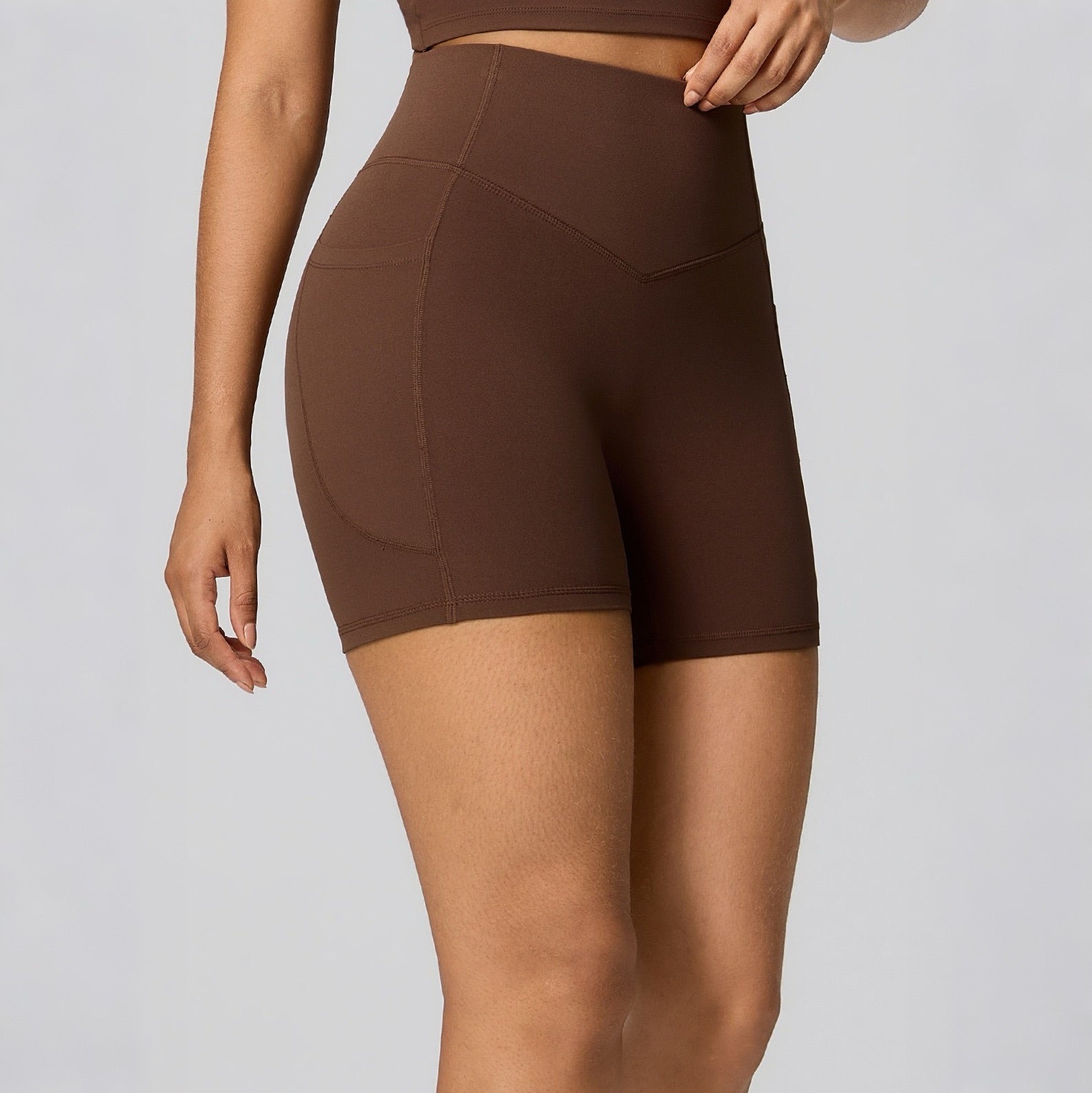 side pocket biker shorts brown