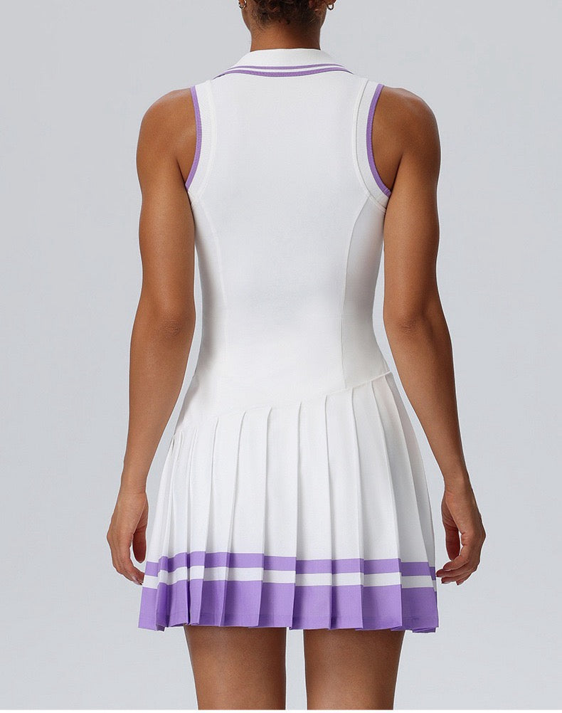 purple & white sleeveless golf dress for women