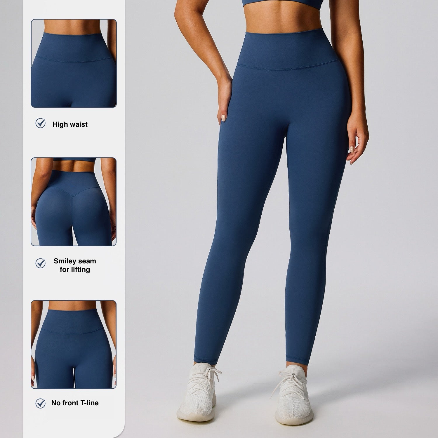 smiley back seam gym leggings for women