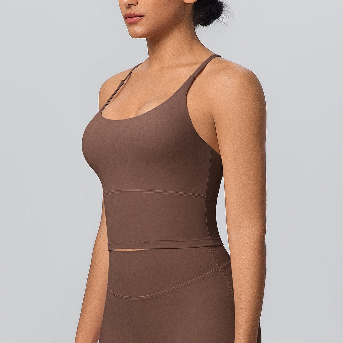 brown soft fabric longline bra