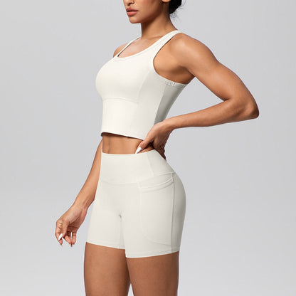 sports bra and shorts set white