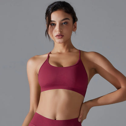 Strappy Crisscross Back Sports Bra - Wine Red