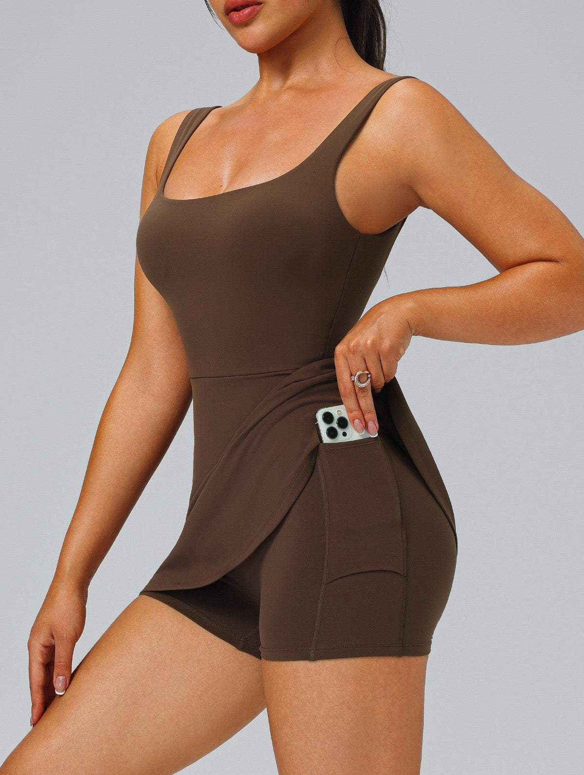 square neck athletic dress with built-in shorts