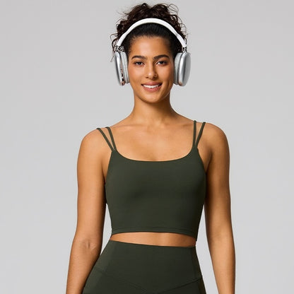 forest green square neck workout top for women
