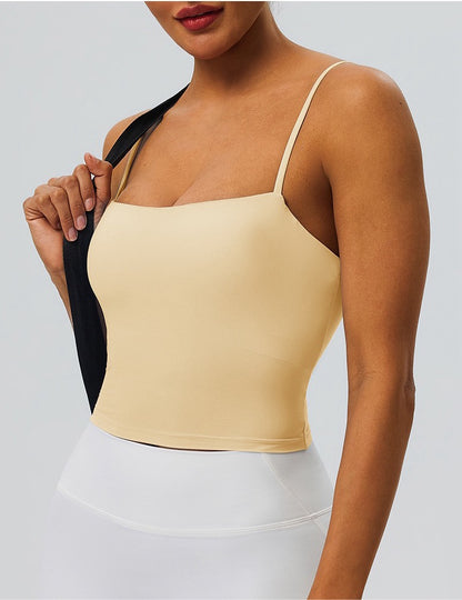 square neck yoga top yellow