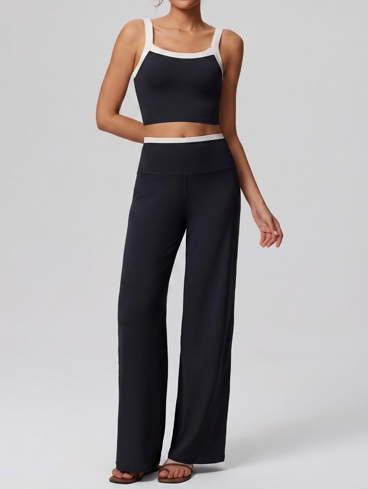 black straight wide leg pants for women